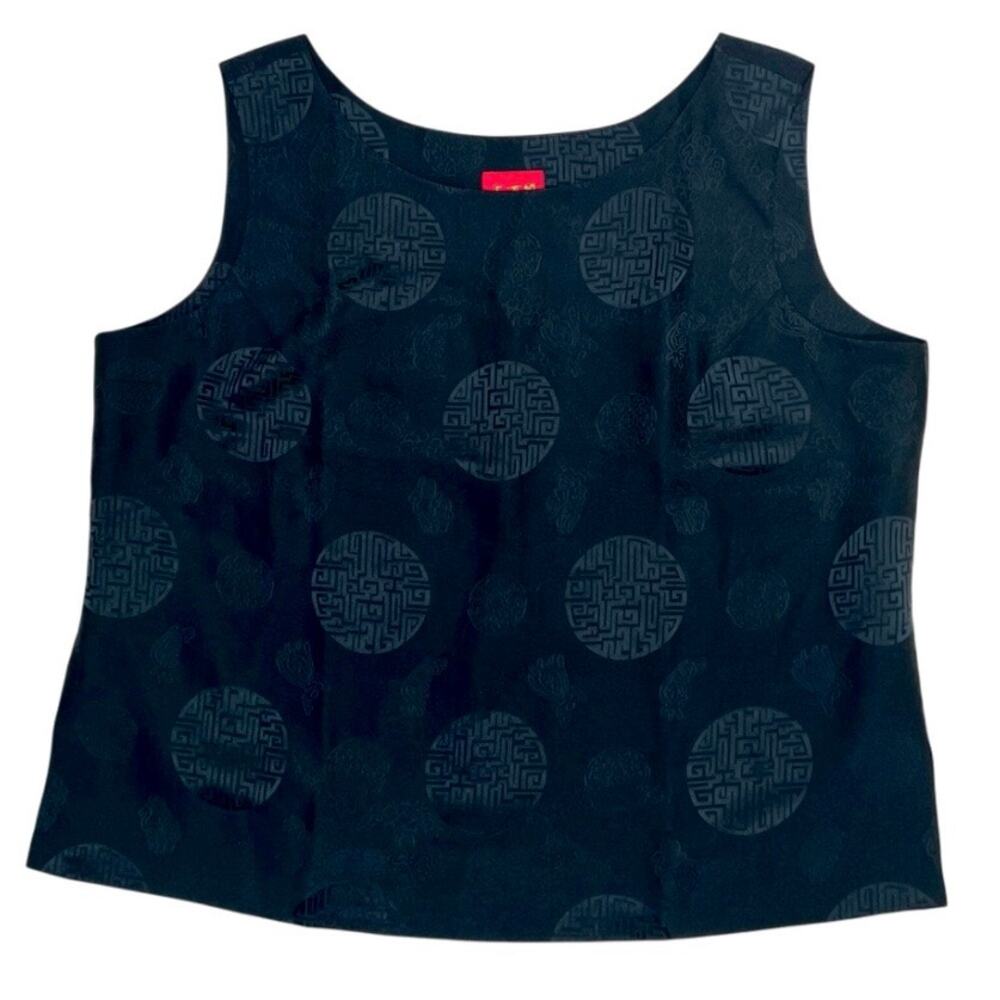 Womens Black Silk Blouse Artistic Palace Tank Top XXXL